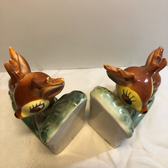 1950s Ceramic Deer Bookends Spotted White Tale Fawns Made in Japan Kitsch Bambi” - Picture 2 of 13